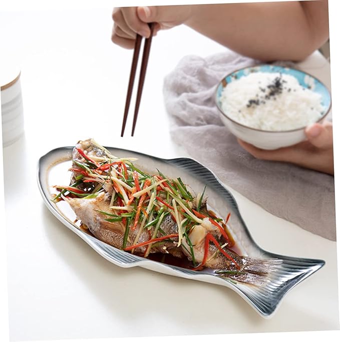 Zerodeko Ceramic Fish-shaped Dish for Snack Storage Unique Serving Platter Deep Green for Family Gatherings Parties and Home Dining Decor