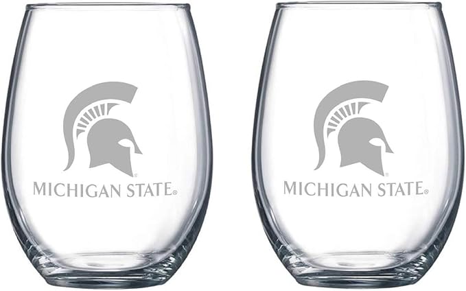 Satin Frost Logo Wine or Beverage Glass Set of 2 (Michigan State)