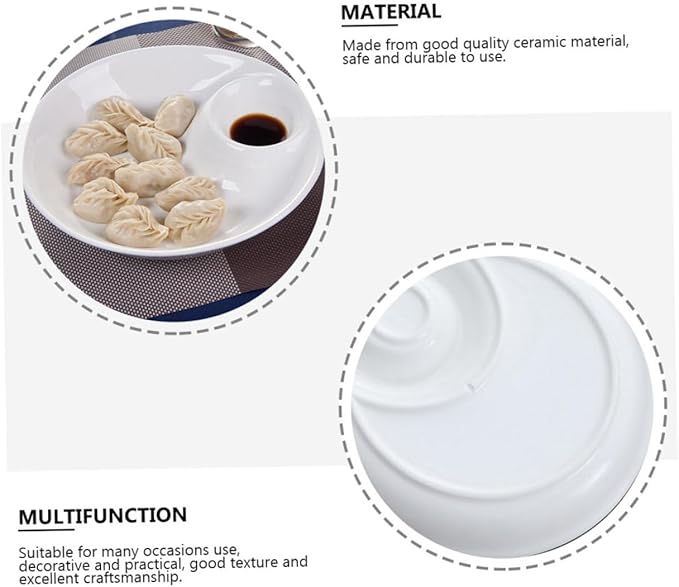 9-Inch White Ceramic Dumpling Plate Simple Style Serving Dish for Dipping and Sauces for Appetizers and Desserts for Entertaining