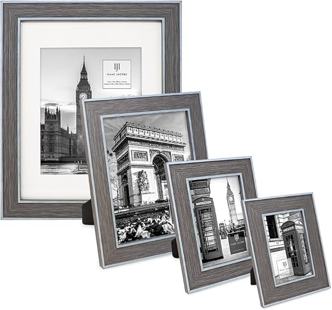 Isaac Jacobs 11x14 (Matted 8x10) Brown w/Blue (Vertical & Horizontal) Double Border Picture Frame, Wall-Mountable, Made for Photo Gallery and Wall Art, Home or Office (11x14, Brown W/Blue)