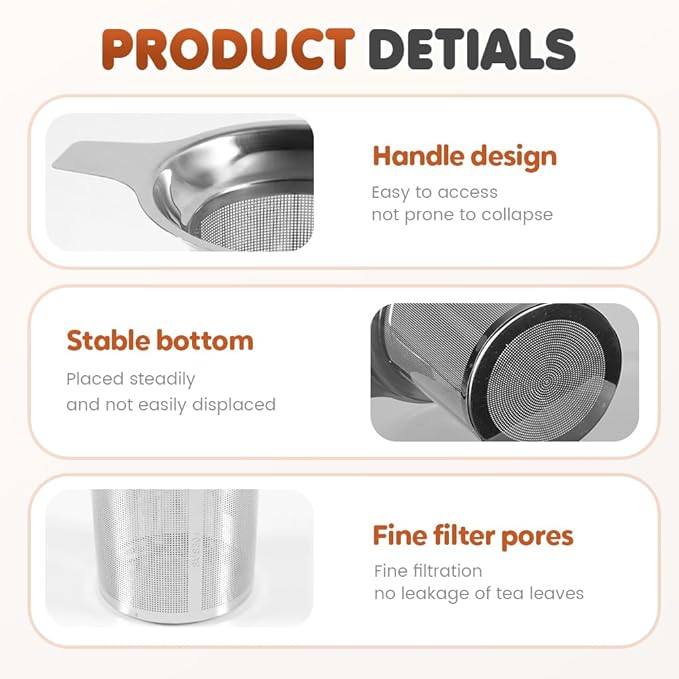 Stainless Steel Tea Infuser Strainers, 2025 New Tea Strainers & Filters for Loose Tea with Heat Proof Handles, Extra Fine Mesh Strainer Cups to Steep Loose Leaf Tea and Coffee (2PCS)