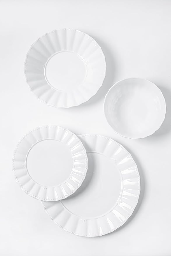 HOMBENE Plates and Bowls Sets, 16 Piece Dinnerware Sets, Porcelain Dinner Set with Plates and Bowls, Ceramic tableware, Modern Bone China Dish Set for 4, Wavy Pattern