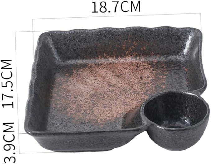 Japanese Ceramic Dumpling Dish with Sauce Grid Appetizer Plate for Dipping Sauce for Sushi and Condiments for Entertaining