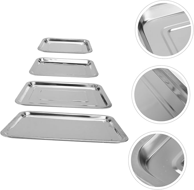 4pcs Stainless Steel Food Plate Snack Serving Trays Fruit Bread Dessert Trays Catering for Restaurant Home Dining