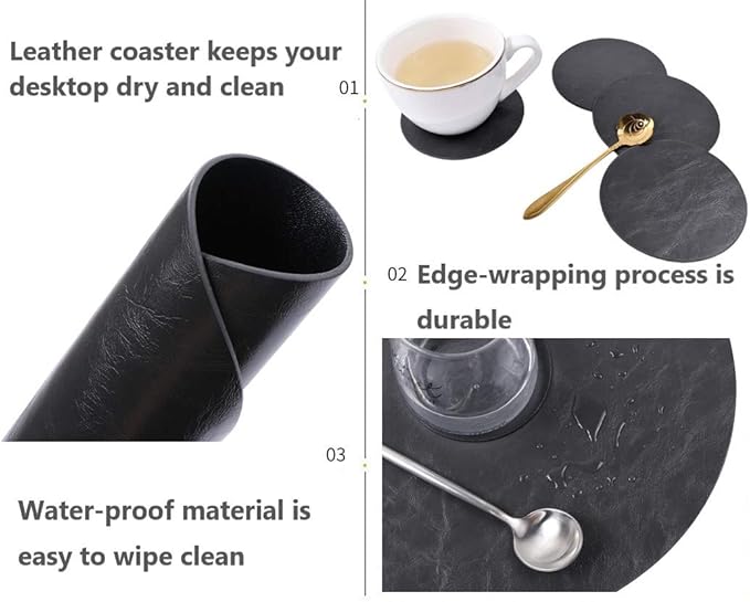 Jovono Set of 4 Round Placemats and Coasters, Faux Leather Table Mats and Desk Coasters, Plate mat Easy to Clean for Round Dining Rable, Diameter 13'' and 3.9'' Gray