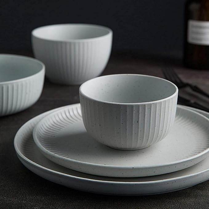 Dinnerware Set Dinner Party Tableware Service Set Creativity Porcelain Dinnerware Sets, White Vintage Matte Cereals Bowls and Steak Plates Sets | Ceramics Dinner Combination Set