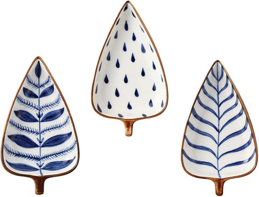 BESPORTBLE Ceramic Snack Plates Set 3pcs – Hand-painted Japanese Style Small Appetizer Dishes with Leaf and Watergrass Patterns for Sauce, Nuts, and Fruit Serving at Parties Or Random Color