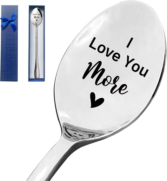 I Love You More Funny Engraved Stainless Steel Spoon,Best Women Men coffee Tea Spoon Gift,Valentines Christmas Birthday Father's Day Spoon Gift for Couple Boyfriend Girlfriend Husband Wife