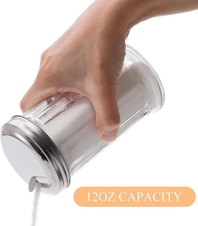 Tebery 4 Pack Sugar Shaker Dispenser Airtight, 12 Oz Thick Glass Sugar Pourer Container with Pour Flap Lid, Powdered Creamer Spice Dispenser for Coffee Bar, Salt, Pepper, Retro Style