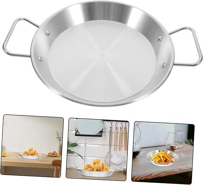 IMIKEYA 1pc Double Handle Serving Plate Stainless Steel Salad Dish Anti-scalding Party Food Plate 24cm Silver