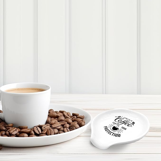 Funny Coffee Spoon Holder-Coffee Spoon Rest-Cafe Bar Station Accessories-I Drink Coffee For Your Protection Sign