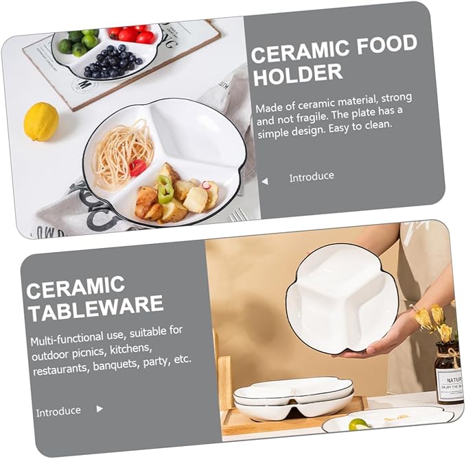 BESTYASH Ceramic Divided Serving Plate with Compartments Heat Resistant Portion Control Dinner Dish for Fruits Appetizers Desserts Smooth Food Safe Tableware for Home and Parties