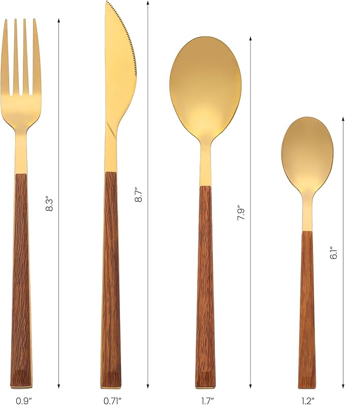 4 Piece Silverware Set, Stainless Steel Flatware, Mirror Polished Cutlery Set with Knife, Serving Utensils Set for Kitchen Eat 4 PCS Gold