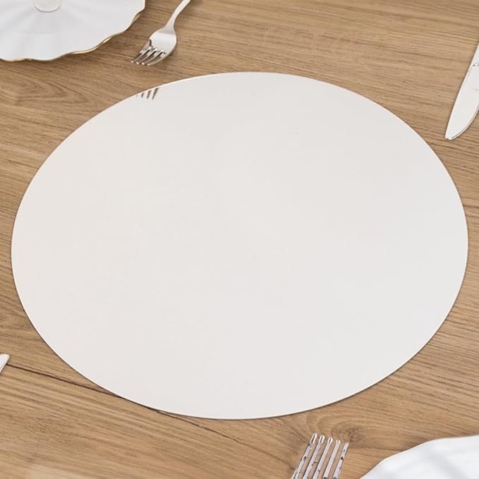 Efavormart 10 Pack Silver Round Acrylic Mirror Tray for Decoration, Large Circle Candle Plate Centerpiece Bases - 14"