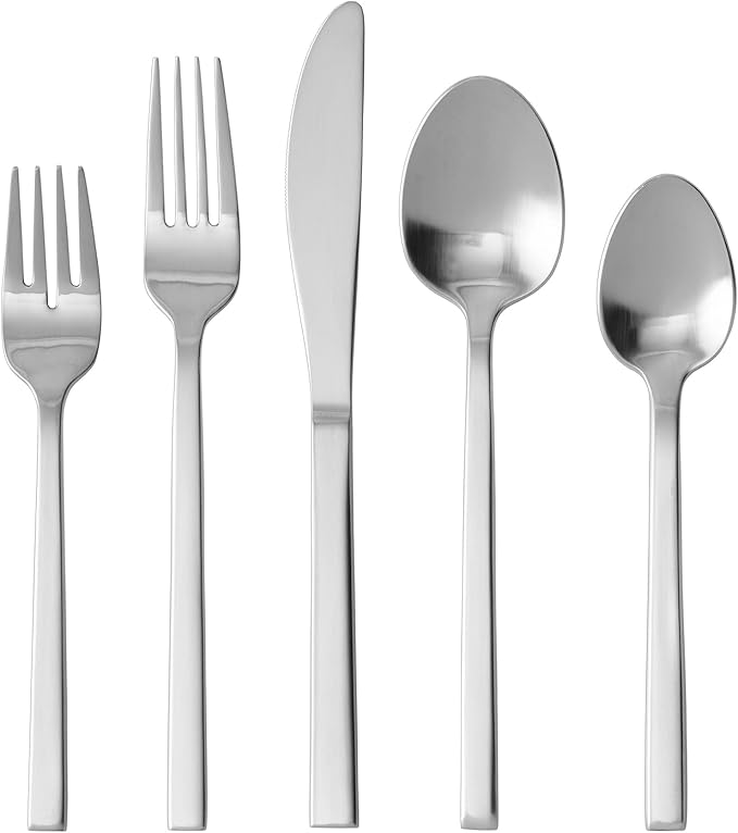 FORTESSA Arezzo 18/10 Stainless Steel Flatware, 5 Piece Place Setting With Knife, Forks and Spoons (Service For 1), Dishwasher Safe, Brushed Silver
