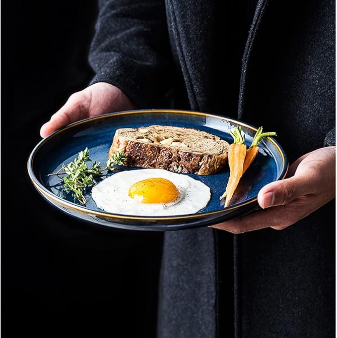 Kitchen Plates Serving Plate Tray Ceramic Plate Creative Tableware Plate Restaurant Steak Plate Flat Plate Restaurant Plates(24cm)