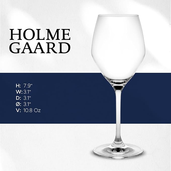 Holmegaard Perfection White Wine Glass, Clear, 7.9" H x 3.1" D, 10.8 oz, Set of 6, Designed by Tom Nybroe, Gift Box Included