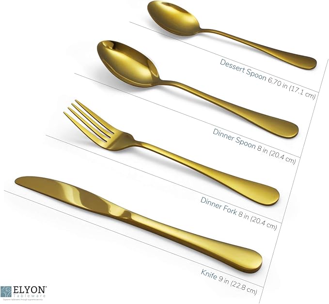 Elyon Tableware 16-piece Gold Flatware, Stainless Steel Silverware Set, Reflective Mirror Finish Cutlery Set, Reusable Dishwasher Safe, Service For 4