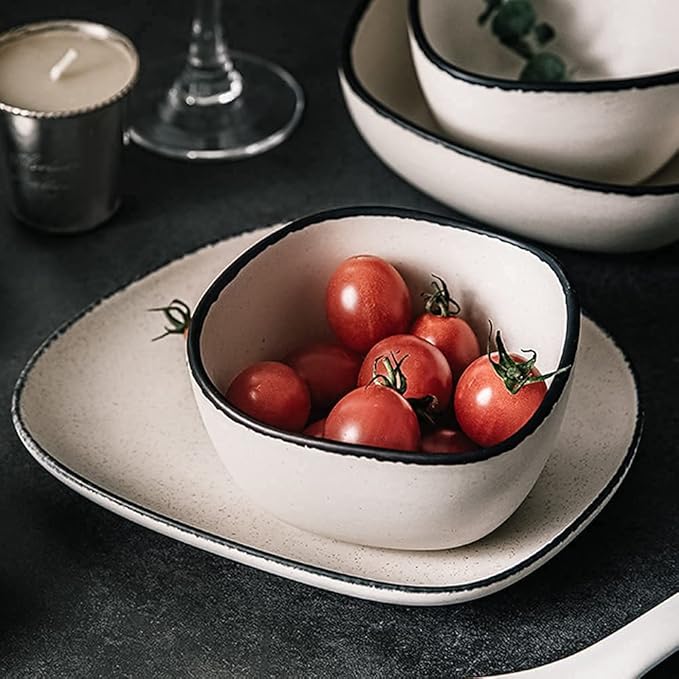 Nordic Ceramic Dinnerware Sets, Porcelain Plate and Bowl Sets, High-End Color Dishware Sets, Modern Reactive Glaze Stoneware Dishes Set Holiday,12Pcs (White 12Pcs)
