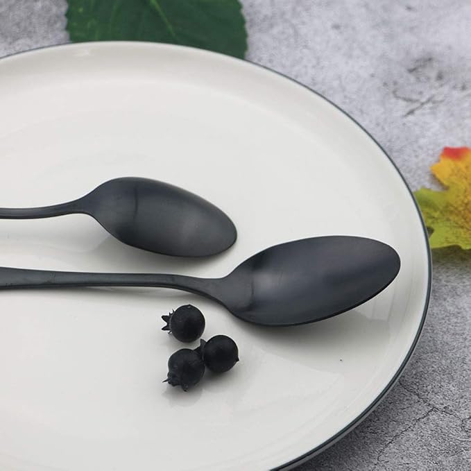 JASHII Matte Black Silverware Set, Satin Finish 4-Piece Stainless Steel Flatware Set,Kitchen Utensil Set Service for 1,Tableware Cutlery Set for Home and Restaurant, Dishwasher Safe (Black full)