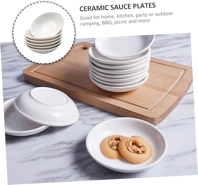 6-Piece Ceramic Sauce Dishes Set Small Dipping Plates for Condiments Snacks Appetizers Versatile Kitchen Supplies for Home and Restaurant Use