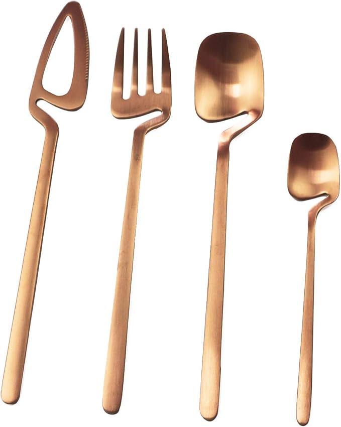 24pcs Copper Dinnerware Set 304 Stainless steel Cutlery Matte Forks Spoons Knives Flatware Set Dinner Silverware Set