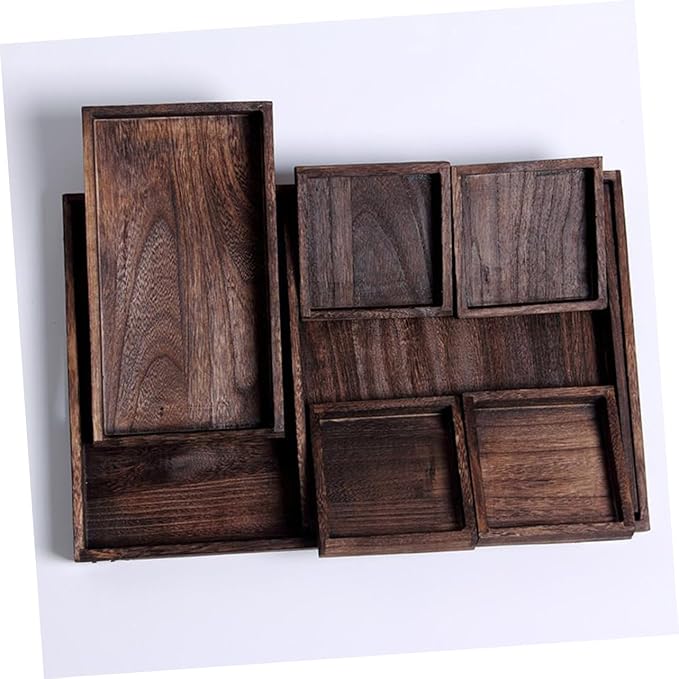 Cabilock 1Pc Retro Solid Wood Tea Tray Sturdy Rectangular Household Serving Tray for Fruits and Desserts Natural Design for Parties and Home Decor Black Brown Finish
