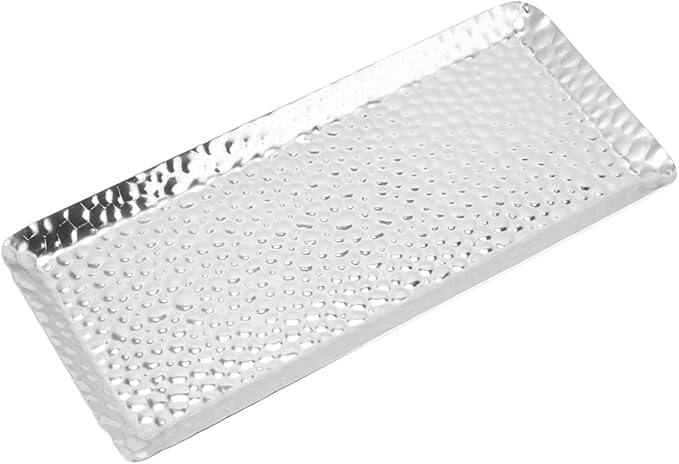 25x11cm Stainless Steel Multipurpose Serving Tray - Dishwasher Safe Pastry Platter for Home & Restaurant Use (Silver)