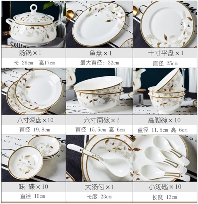 56 Pieces of European Tableware Bowls Plates Ceramic Sets Tableware Sets Kitchenware Sets