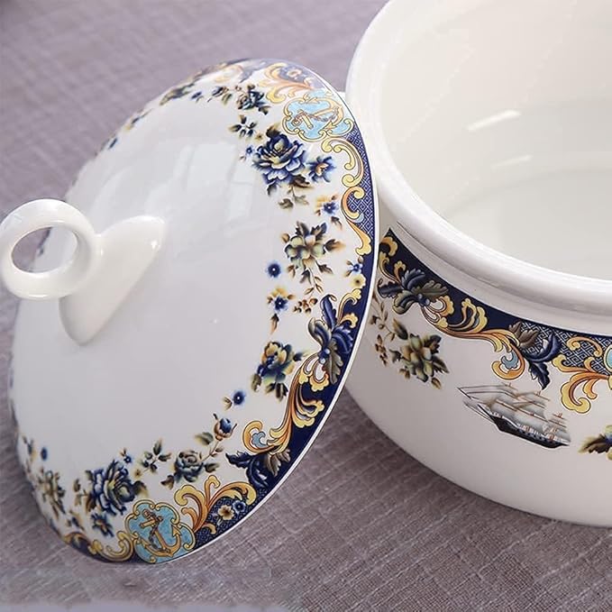Dinnerware Sets Dish Set,58 Pcss,Bone China Porcelain Tableware Set with Plates Bowls and Dish,Sailboat Pattern Ceramic Dinner Set