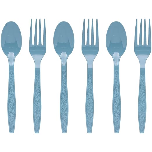 Fun Express Slate Blue Plastic Fork & Spoon Cutlery Set - 16 Count