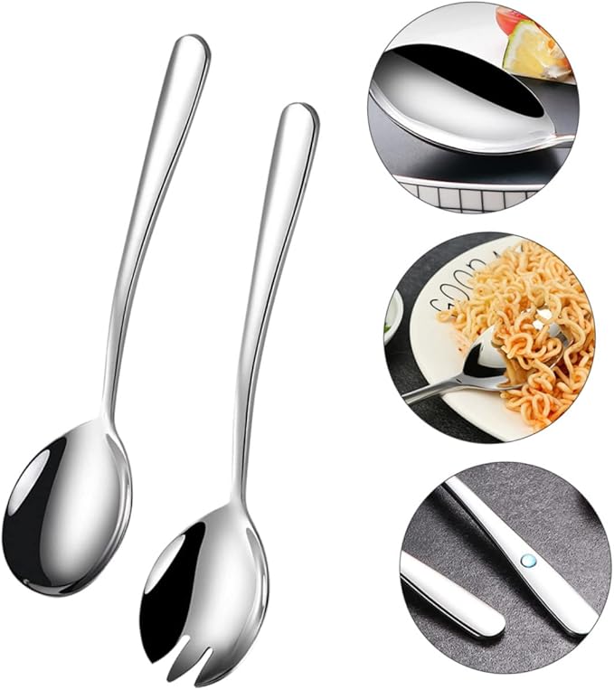 BESTonZON 3 sets Utensils Dinner Serving Flatware Tool Spoons Steel Stainless Pasta Dessert Buffet Banquet Fork Gadgets Kitchen Party Servers Fruit and for Silver Spoon Salad Metal