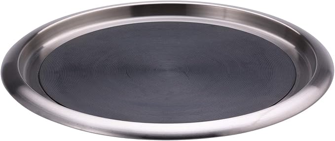 Service Ideas TR1614SR Tray with Top and Bottom Built in Non-Slip Rubber Inserts, 14" Round, Dishwasher Safe, Stainless Steel