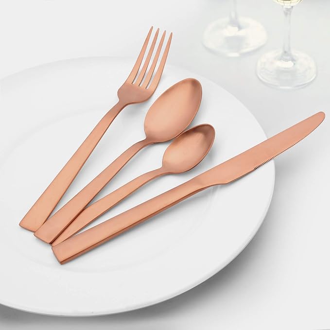O.C.E. Matte Rose Gold Silverware Set, Stainless Steel Flatware Set, 20 Piece Tableware Cutlery Sets for Home Kitchen Restaurant, Service for 4, Dishwasher Safe
