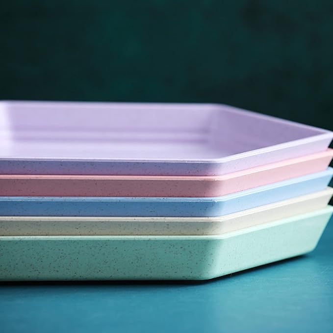 Incauca 5 Pack 6 Inch Lightweight Mini Wheat Straw Plates, Reusable Hexagon Dessert Plates, Small Saucers Plates, Plastic Side Dish Plates for Serving Snack Appetizer Salad Fruit, Assorted Colors
