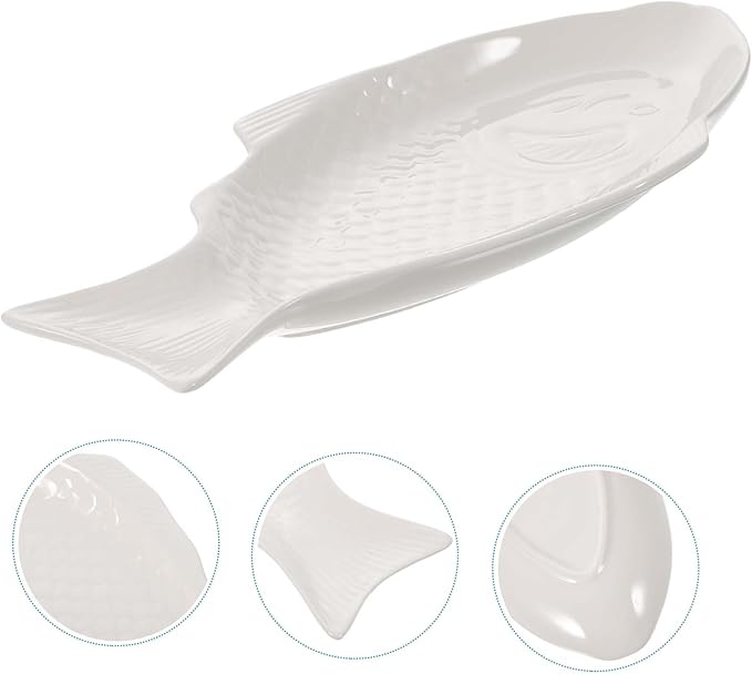 Ceramic Fish Shaped Plate for Home and Restaurant Unique Creative Dish for Snack Storage Elegant Tableware for Appetizers and Desserts White Design