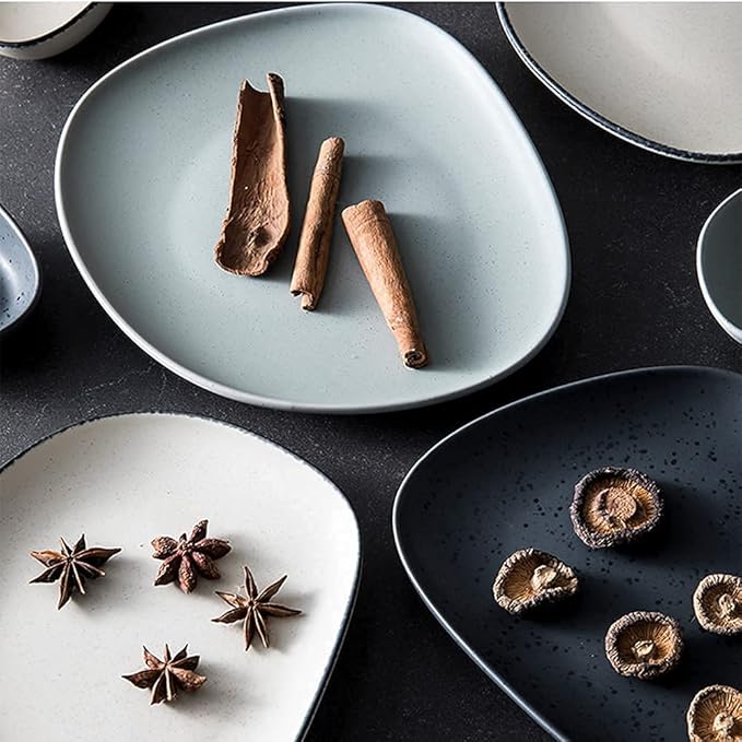 Nordic Ceramic Dinnerware Sets, Porcelain Plate and Bowl Sets, High-End Color Dishware Sets, Modern Reactive Glaze Stoneware Dishes Set Holiday,12Pcs (White 12Pcs)