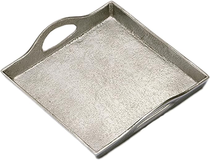 IHI EST. 1986 Square Charcuterie Serving Platter Tray with Carry Handles 7 Inch Aluminum Textured Silver
