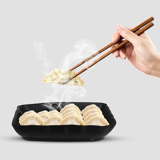 Kichvoe Black Divided Sushi & Dumpling Plate with Sauce Compartment | Japanese Serving Tray for Appetizers & Snacks, 6.88X6.88X1.37In