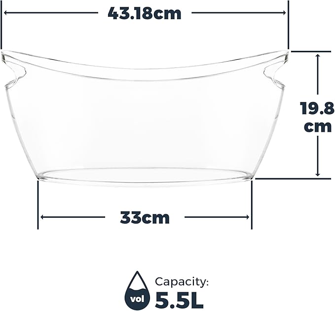 Clear Ice Buckets for Parties 3 Pack, 5.5L Clear Beverage Tub w/Handles & Scoops, Drink Buckets for Parties, Acrylic Beverage Tub, Mimosa Bar Supplies for Sparkling Wine Champagne Beer Drinks