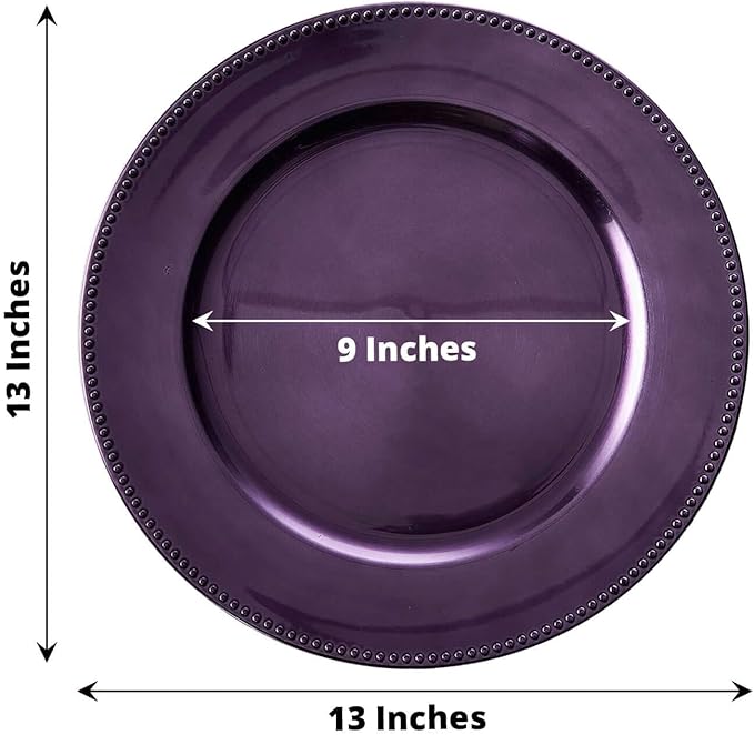 13" Charger Plates -Set of 12 - Acrylic Purple Round Beaded Disposable Chargers, Ideal for Dinner Party Wedding Bulk Events Tabletop Decoration