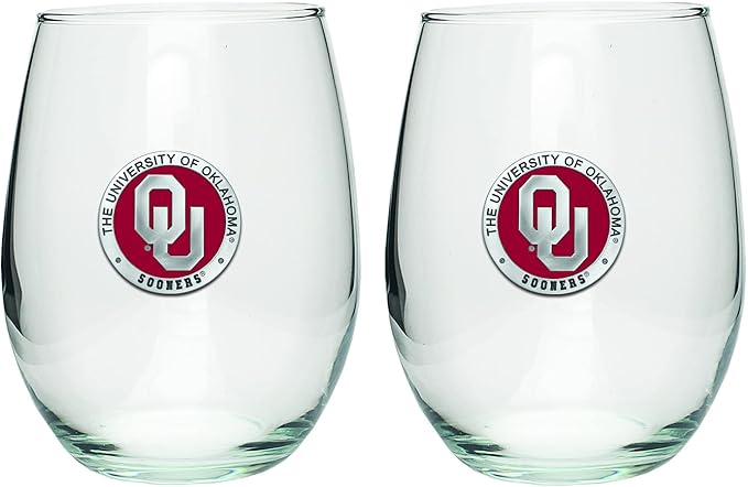 Heritage Pewter Oklahoma Sooners Stemless Glass Goblets – Set of 2 | 15 OZ Goblet Wine Glasses | Expertly Crafted Pewter Glass