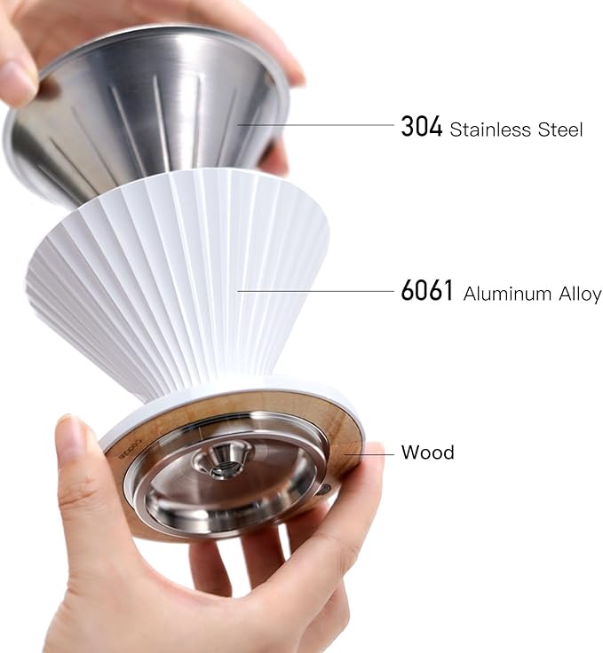 Pour Over Coffee Dripper Drip Coffee Pour Over Maker Resuable Blossom Cone Funnel Stainless Steel Metal Coffee Filter for Travel, Camping, Office, Home, Coffee Maker Brew (Snow White)