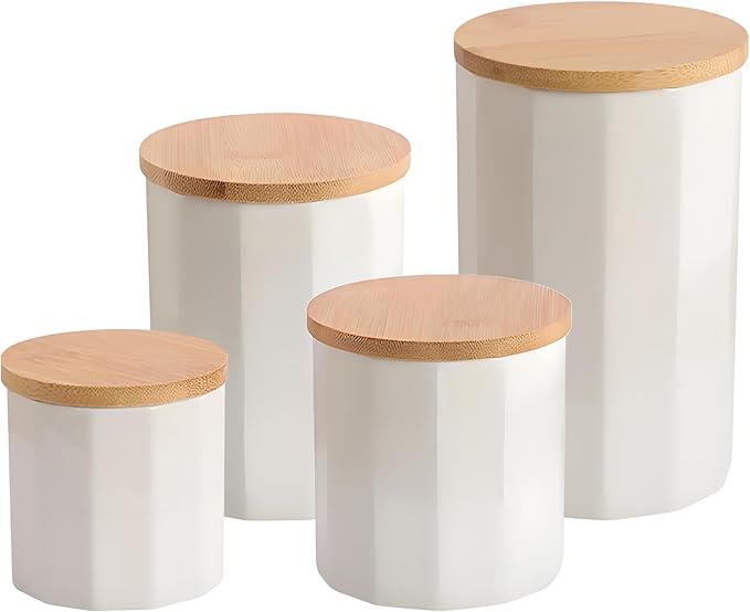 Ceramic Food Storage Containers with Lids, Kitchen Canisters for Countertop, White Food Canister Jar for Flour, Coffee, Bean, Sugar, Tea, Spices and More, Home Decor (Set of 4)