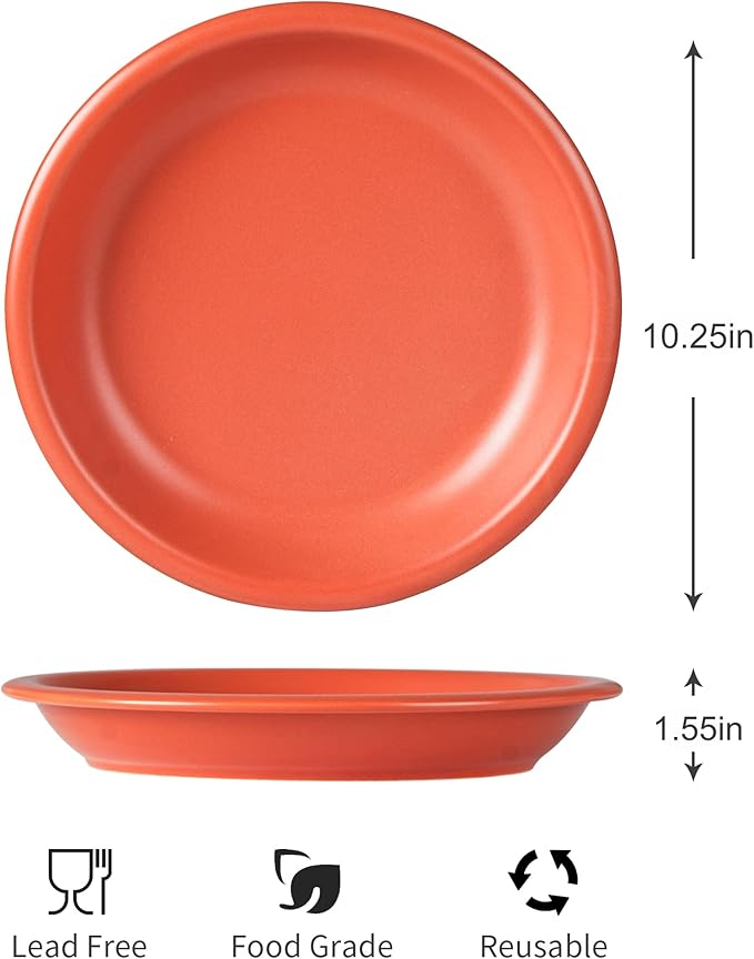 Ceramic Dinner Plates, 10.25 Inch Flat Dish Set for 4, Perfect for Family and Entertaining, Microwave & Dishwasher Safe, Dinner Dishes for Steak, Pizza, Pasta, Terracotta Red