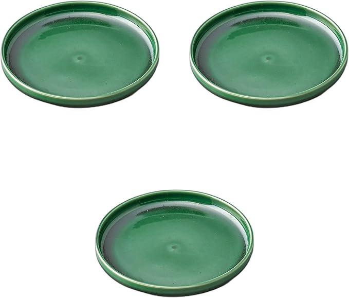 Set of 3, JM Style 6.9 inches (17.5 cm) Shallow Stacked Plates, Green, 6.9 x 0.7 inches (17.5 x 1.8 cm) | Medium Plate Ceramics Setomonohonpo