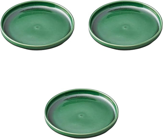 Set of 3, JM Style 6.9 inches (17.5 cm) Shallow Stacked Plates, Green, 6.9 x 0.7 inches (17.5 x 1.8 cm) | Medium Plate Ceramics Setomonohonpo