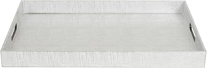 Home Basics Elegant Serving Tray with Handles (Silver), 13.75" x 18.75" x 1.65"