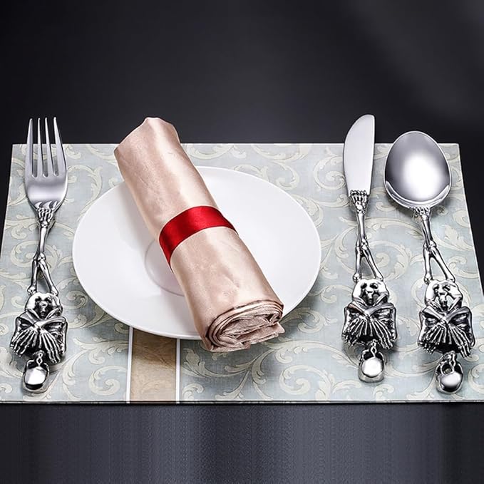Halloween Essentials Cutlery Silverware Set 30 Piece Flatware Set for 10, Creative Skeleton Handle 18/10 Food-Grade Stainless Steel Best Gift Combo include Forks Spoons Dinner Knives Brand Packaging