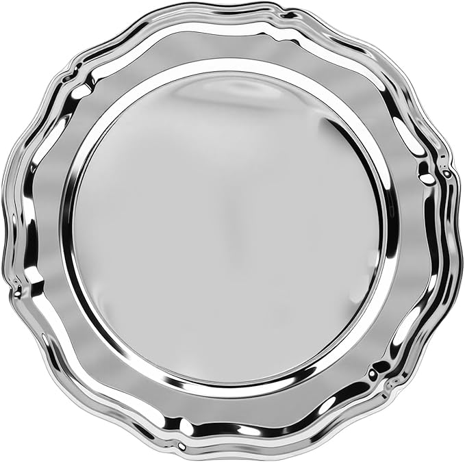 AMONIDA Stainless Steel Oval Platter, Sturdy Material Round Silver Tray with Effortless Maintenance Heavy Duty Mirror Polish Serving Plate forKitchen Weddings Desserts Fruits (Large Size for (Small